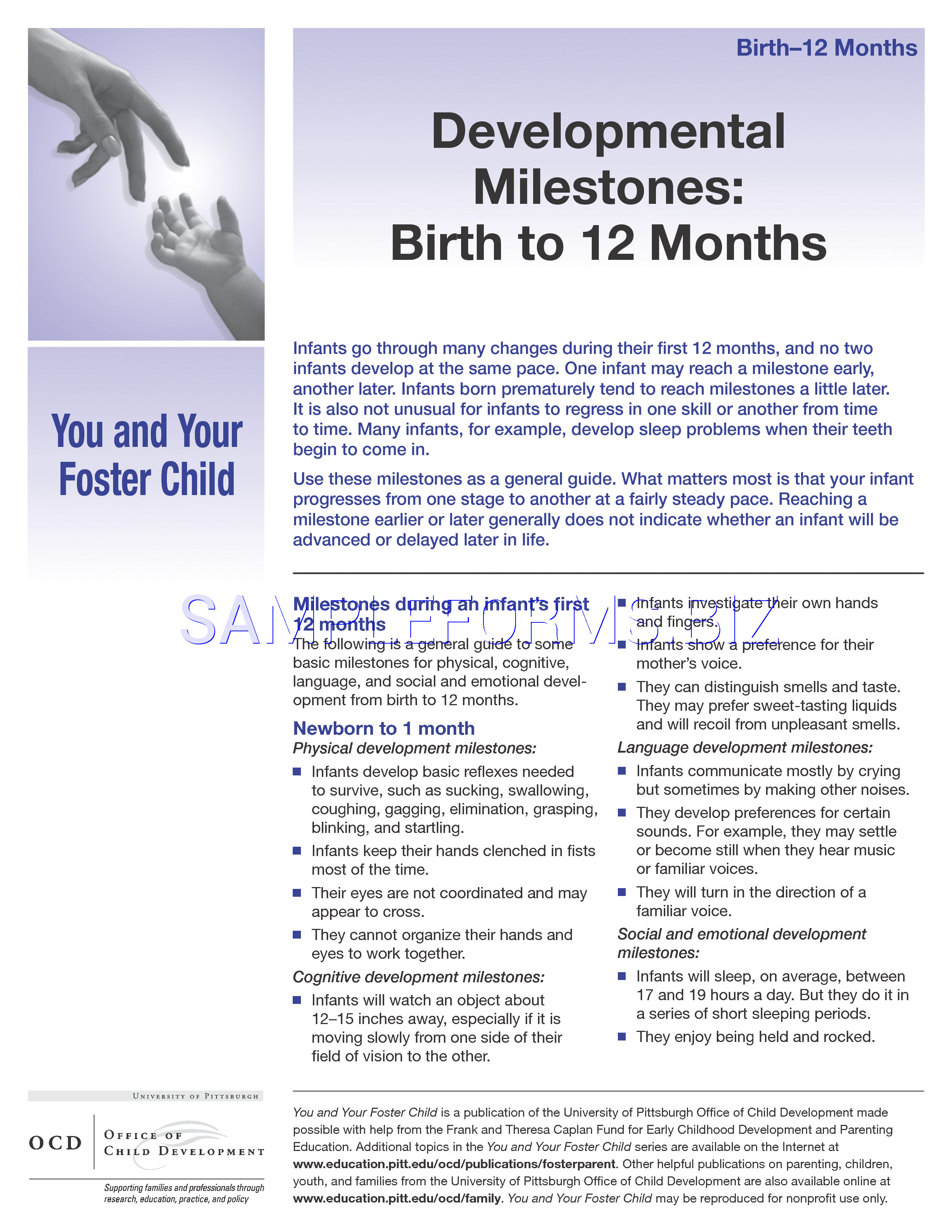Preview free downloadable Developmental Milestones: Birth To 12 Months in PDF (page 1)